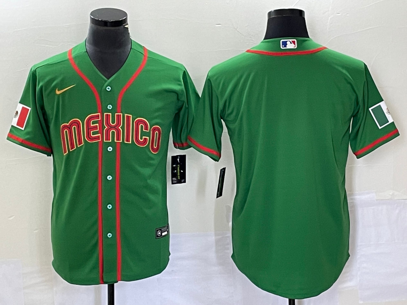 Men's Mexico Baseball Blank 2023 Green World Baseball With Patch Classic Stitched Jersey Men's Mexico Baseball Blank 2023 Green World Baseball With Patch Classic Stitched Jersey
